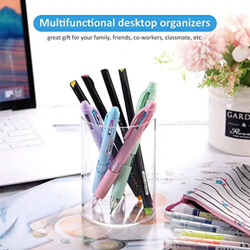6-Pack Clear Acrylic Pen Holders Cylindrical Desktop Pencil Cup Transparent Make