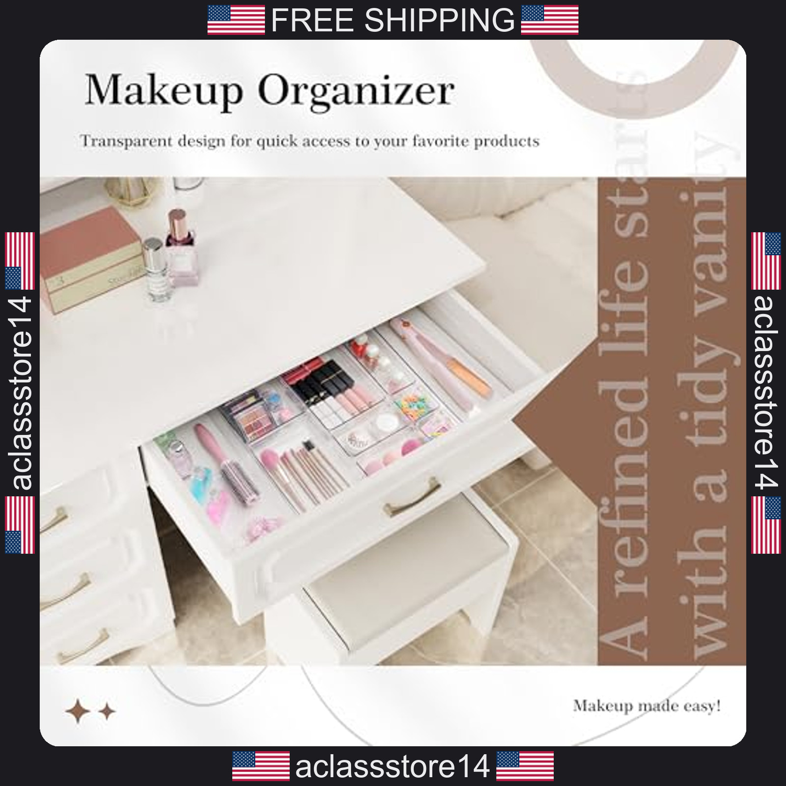 Criusia 14 pcs clear plastic drawer organizer set for kitchen bathroom makeup