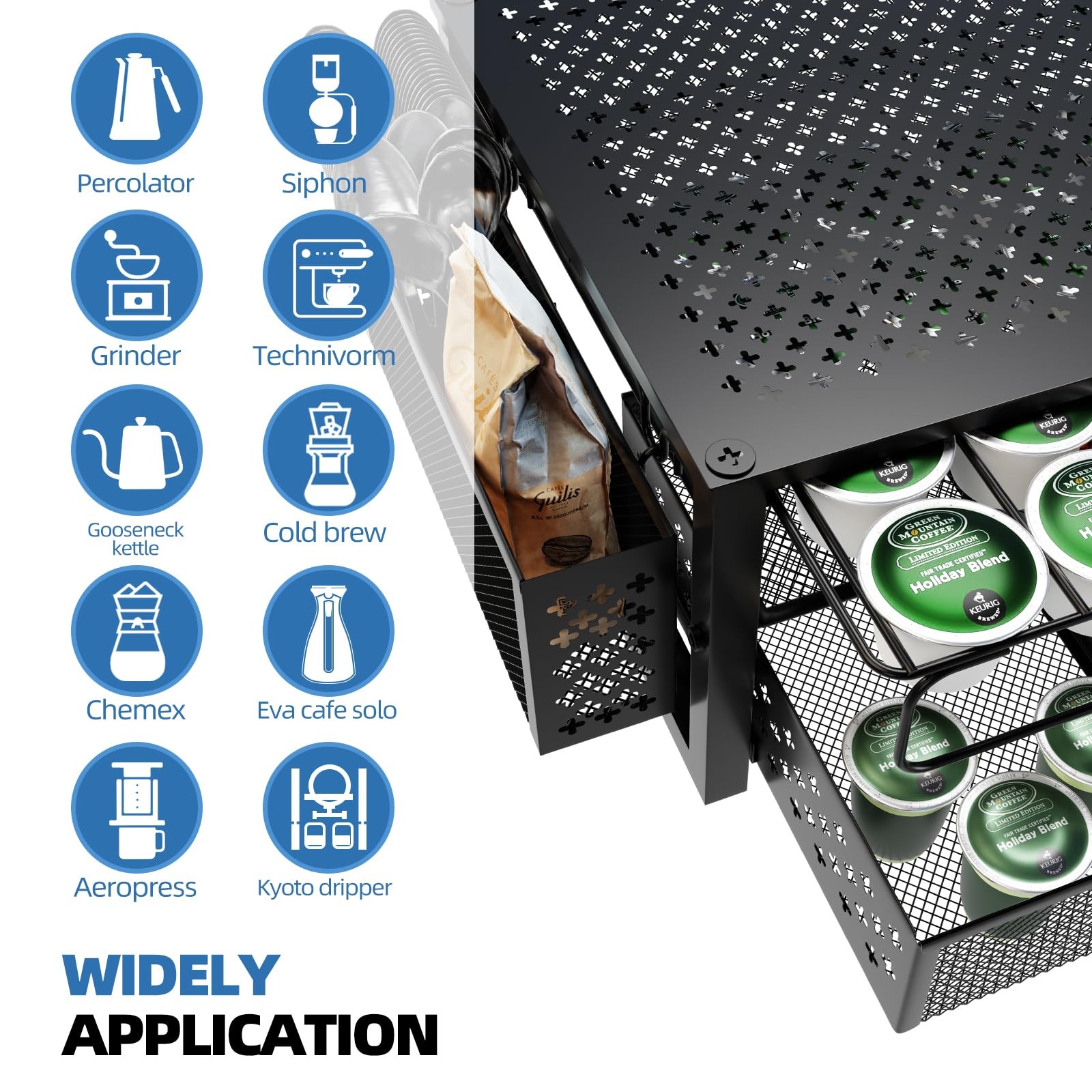 Simple Trending Coffee Pod Holder for K Cups, with 20″D x 10″W x 5.8″H, Black