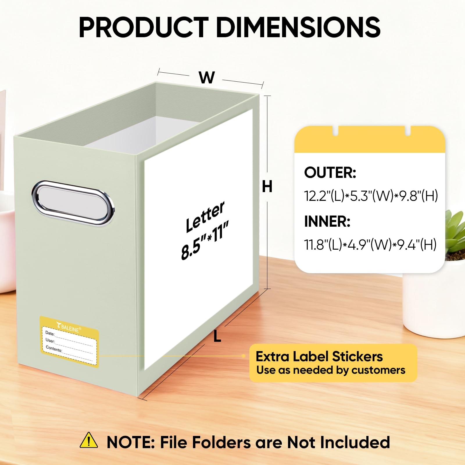 BALEINE File Organizer Box, Cardboard 12.25 x 5.38 x 9.75 inches, Beige