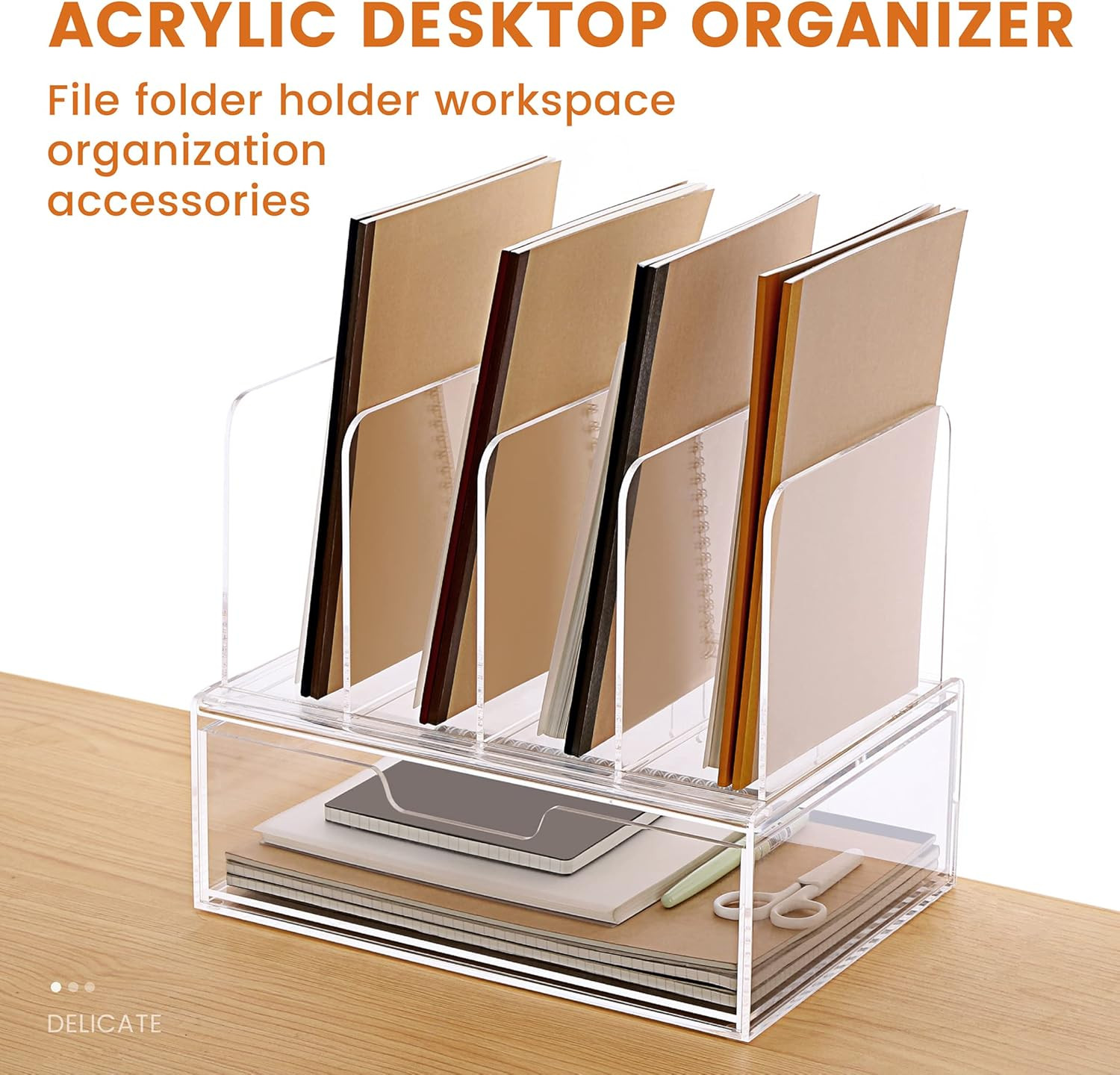 Acrylic Desk Organizer with Drawer – Clear Office Supplies Storage, 1 Pack