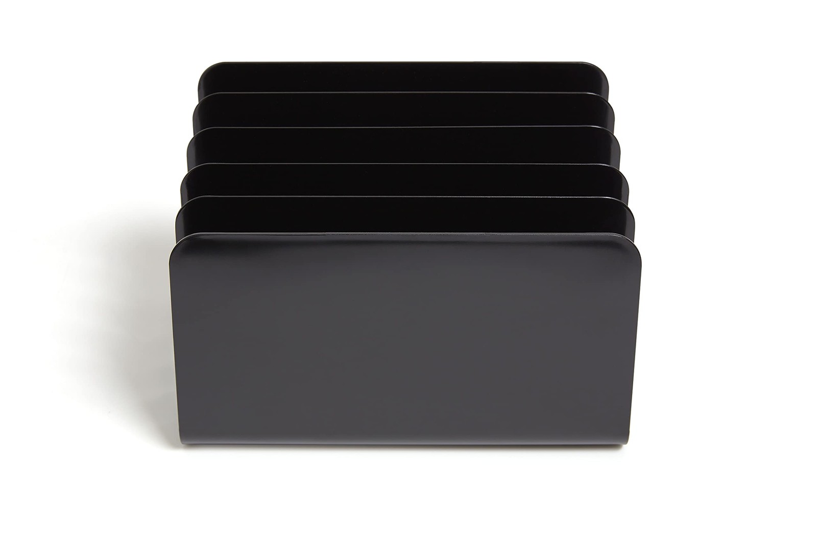 TRU RED Plastic Incline Desktop File Sorter, 5‑Slot, Black – Slanted