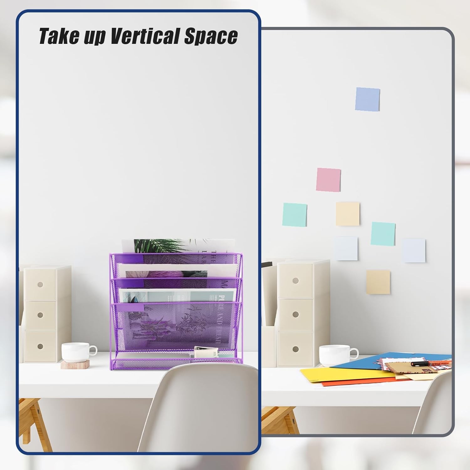 Desk File Organizer Mesh 4-Tier Hanging Wall Mount Document Organization Stand