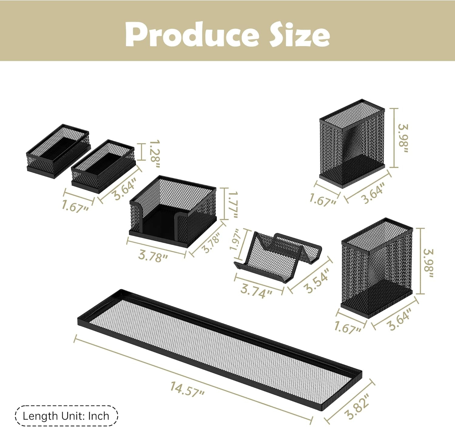 Pen Holder for Desk, 6 Piece Mesh Desk Organizer set for Office Black