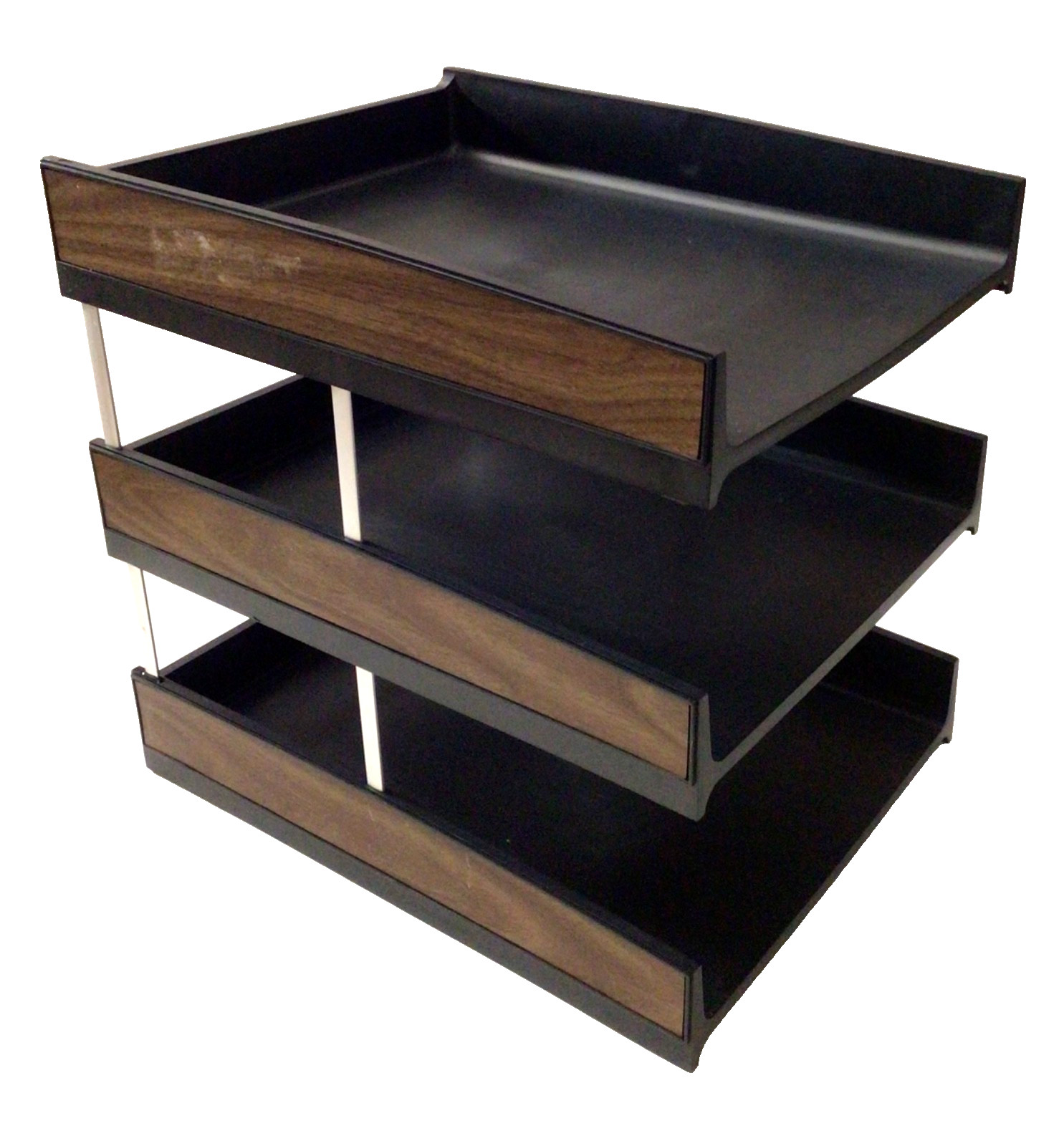Vintage MCM 1960s Eldon Office Black Brown 3-Tier Paper File Tray Organizer