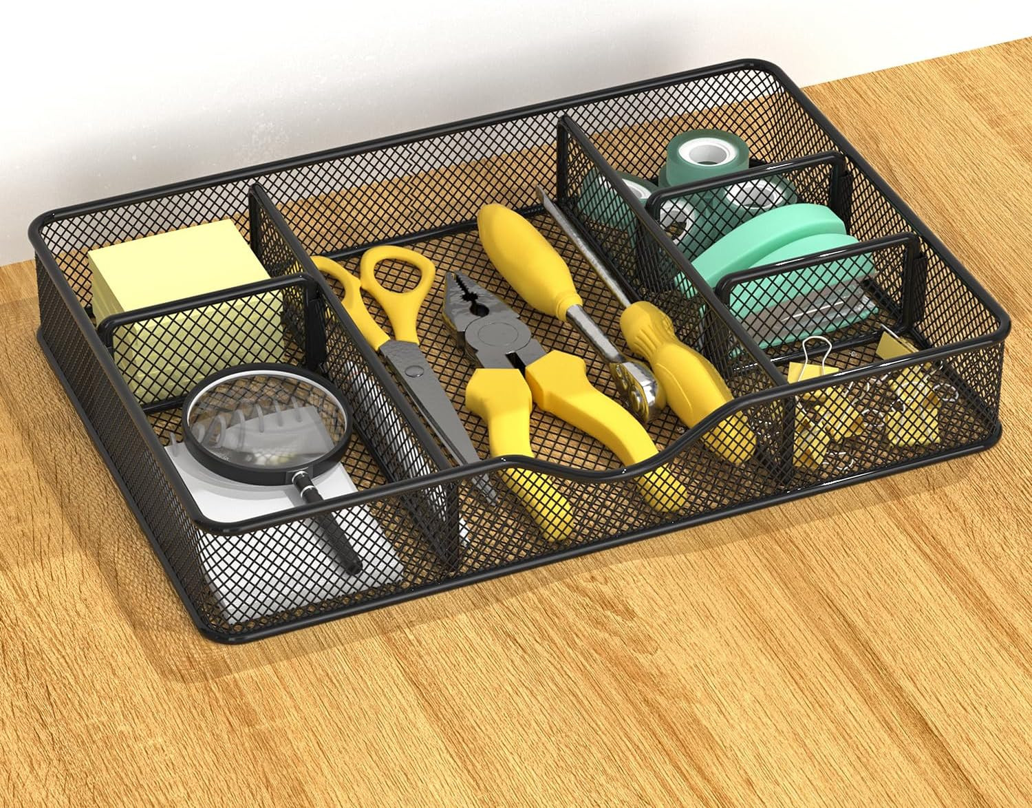Desk Drawer Organizer Tray, Metal Mesh Drawer Organizers Office, 6 Adjustable Co