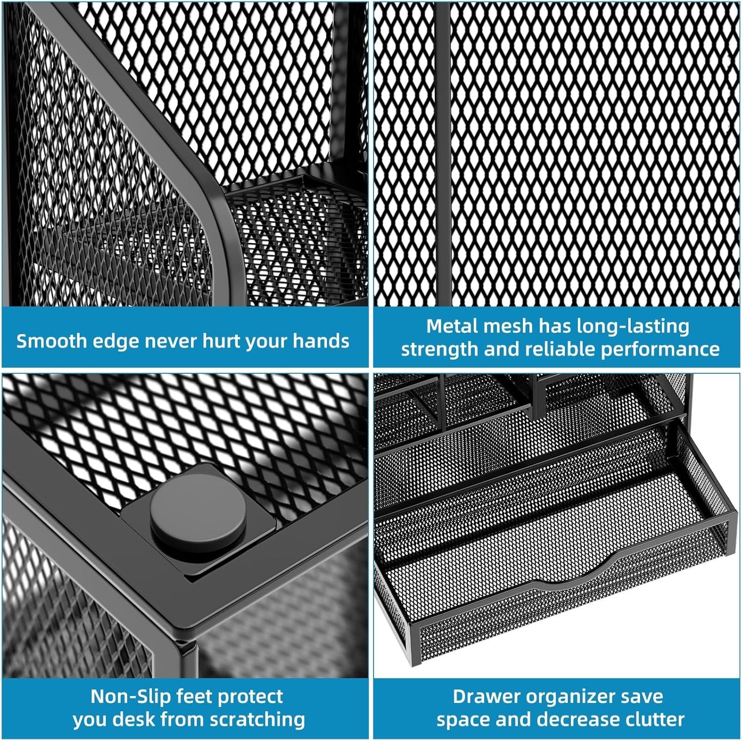 Black Rectangular Desk Organizer with Drawer – Perfect for Stationery & Crafts
