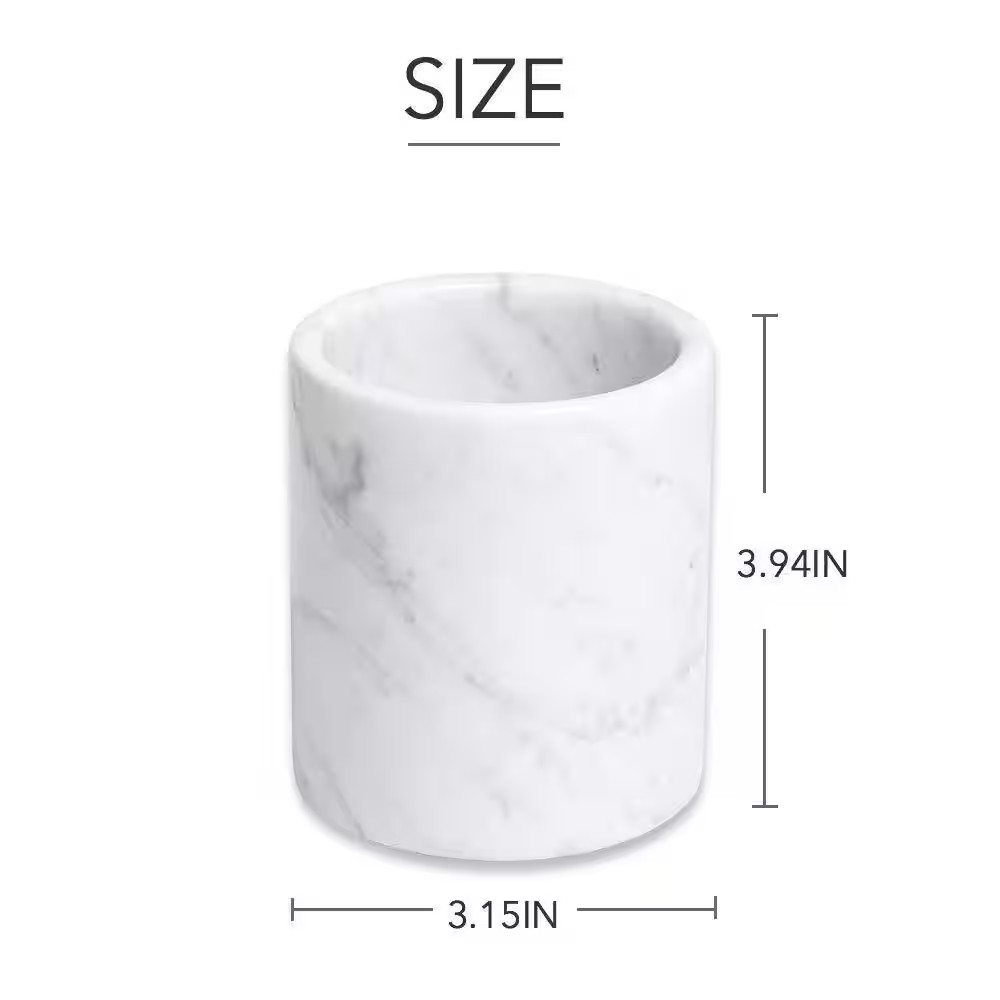 3.15In X 3.94In Natural Marble Pencil Holder Stand for Desk, Makeup Brush Cup, B