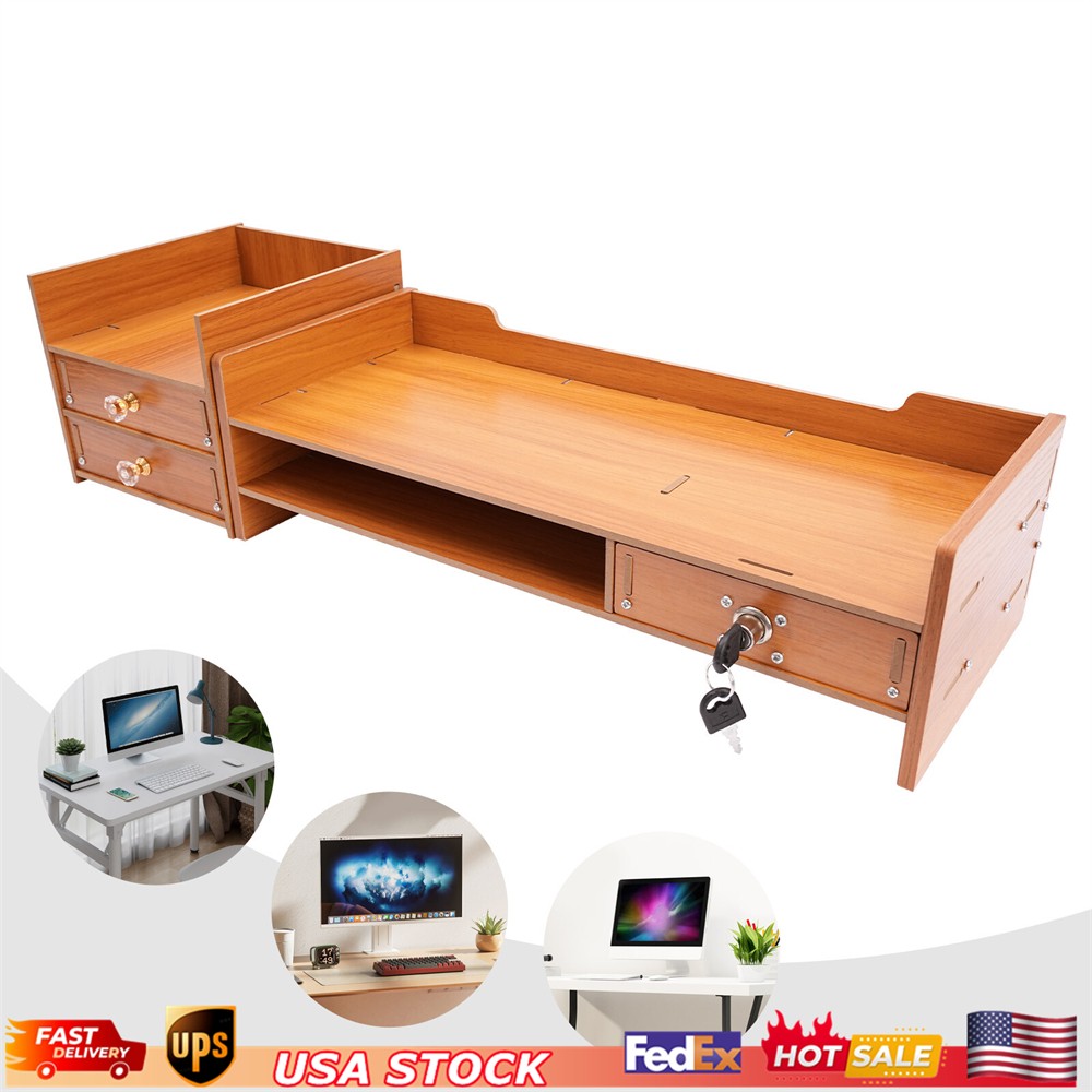 Wooden Desk Organizer with Drawers Office Supplies Computer Desktop Tabletop