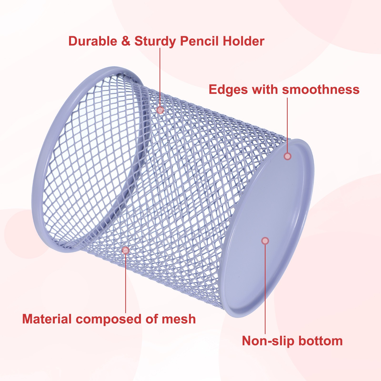 2Pcs Metal Round Pencil Holder Pen Cup Makeup Brush Cup for Desk Light Purple