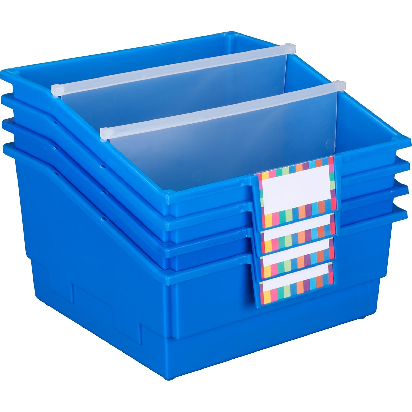 Single-Color Picture Book Classroom Library Bins with Dividers, 13.5″ x 13.5″…