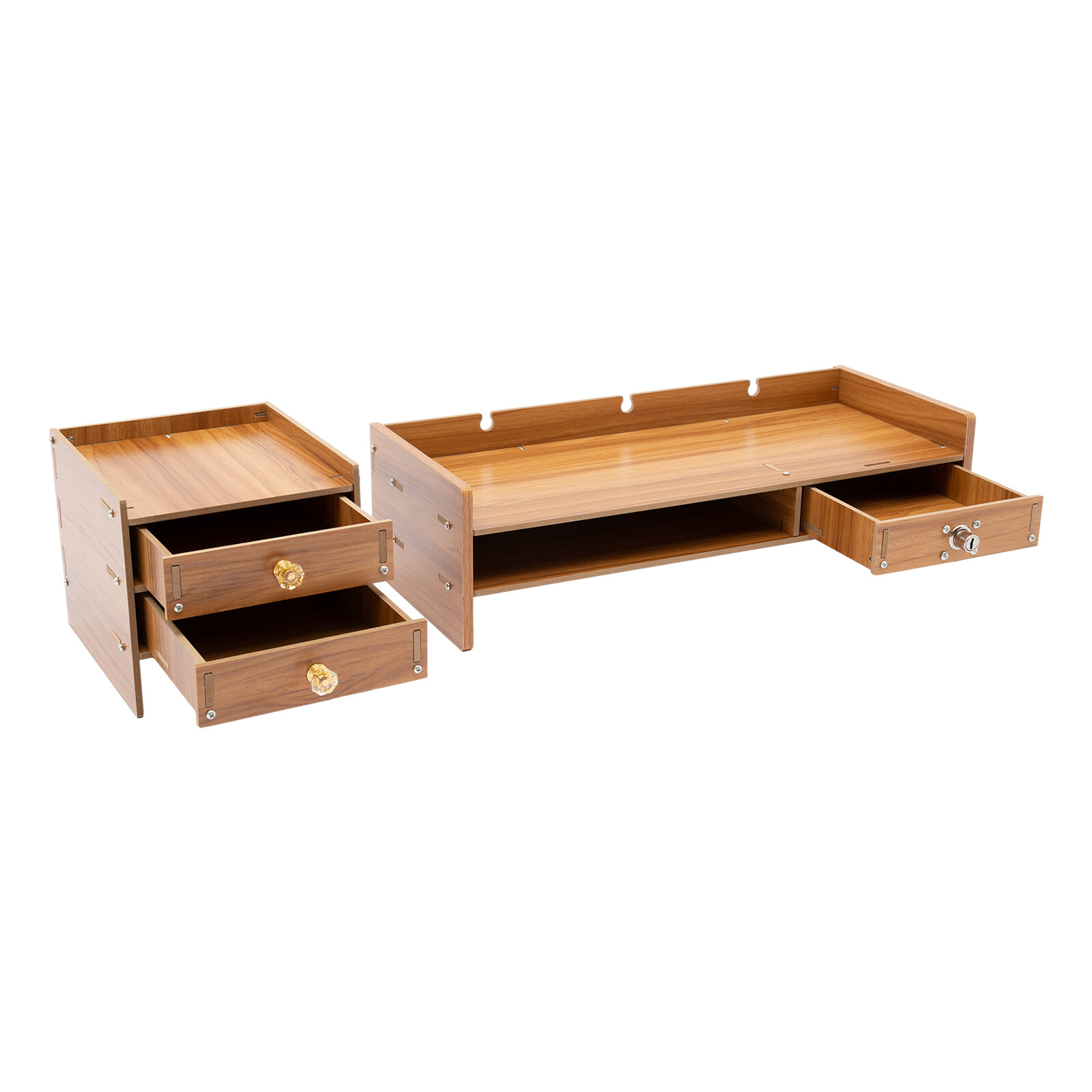 Wood Monitor Stand Riser Computer Laptop Desktop Organizer With Drawers & Lock