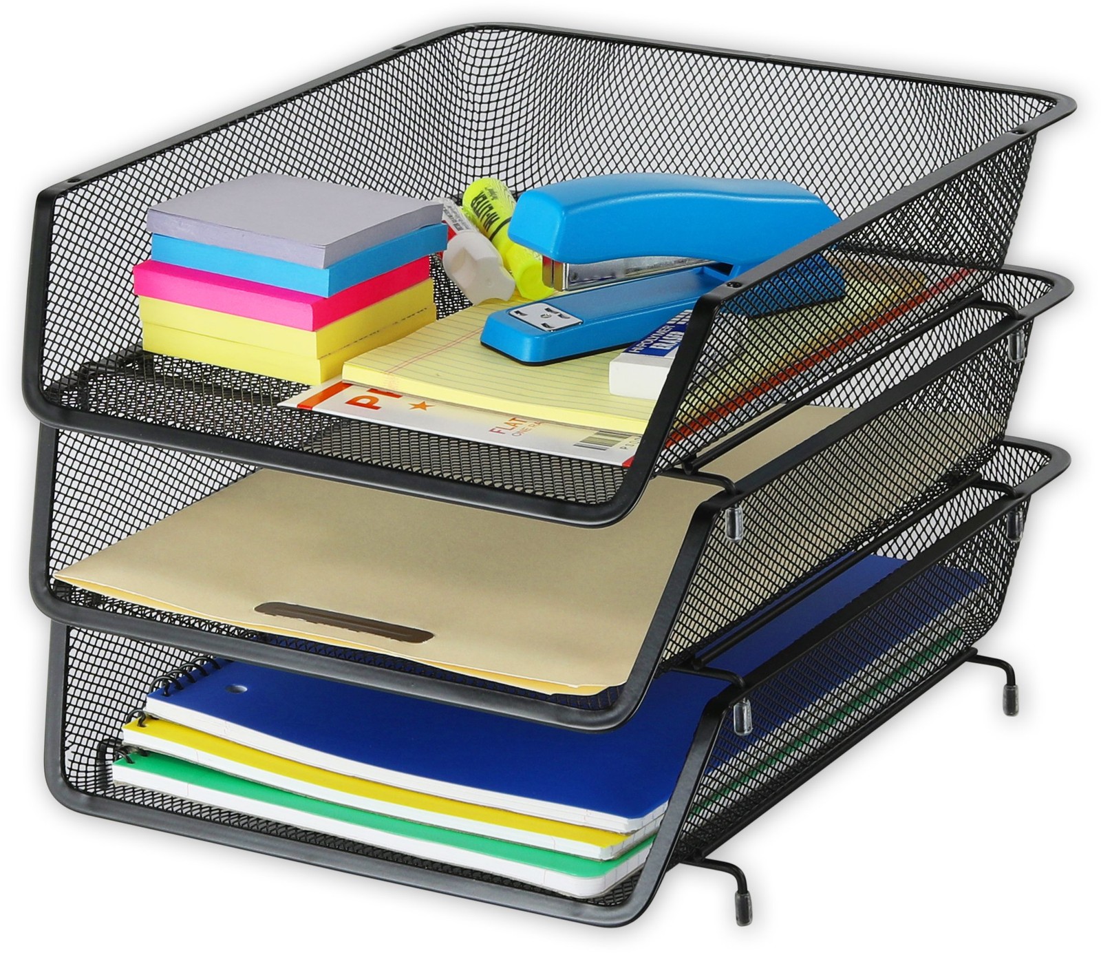 Simple Houseware Stackable Desk File Letter Tray Organizer, 3 Pack, Black