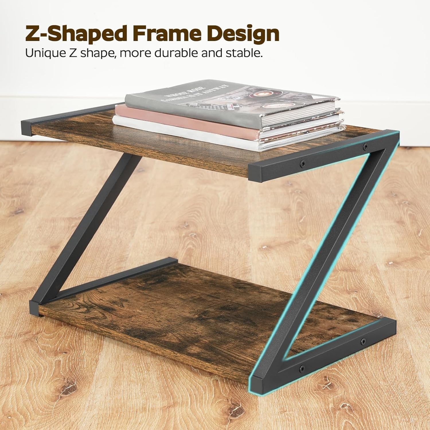 Desktop Printer Stand, 2-Tier Table with Rustic Brown and Black