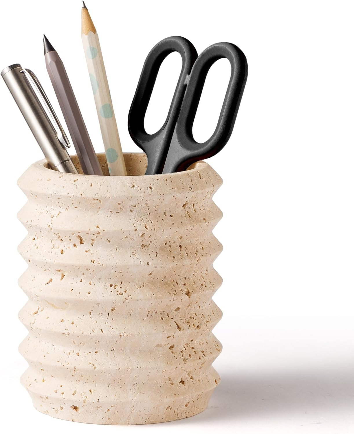 Pen Holder Stand for Desk, Natural Travertine Stone Makeup Brush Holders, Modern