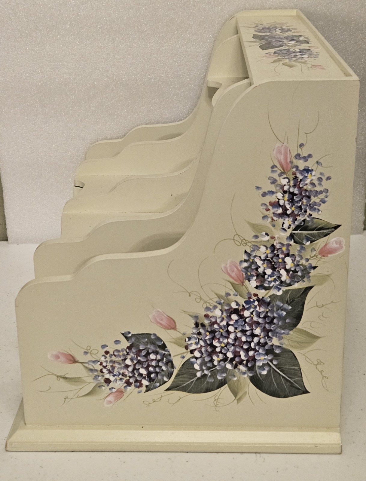 WOODEN TABLE DESKTOP ORGANIZER 2 DRAWER HAND PAINTED FLORAL ACCENTS 14X11X9.5