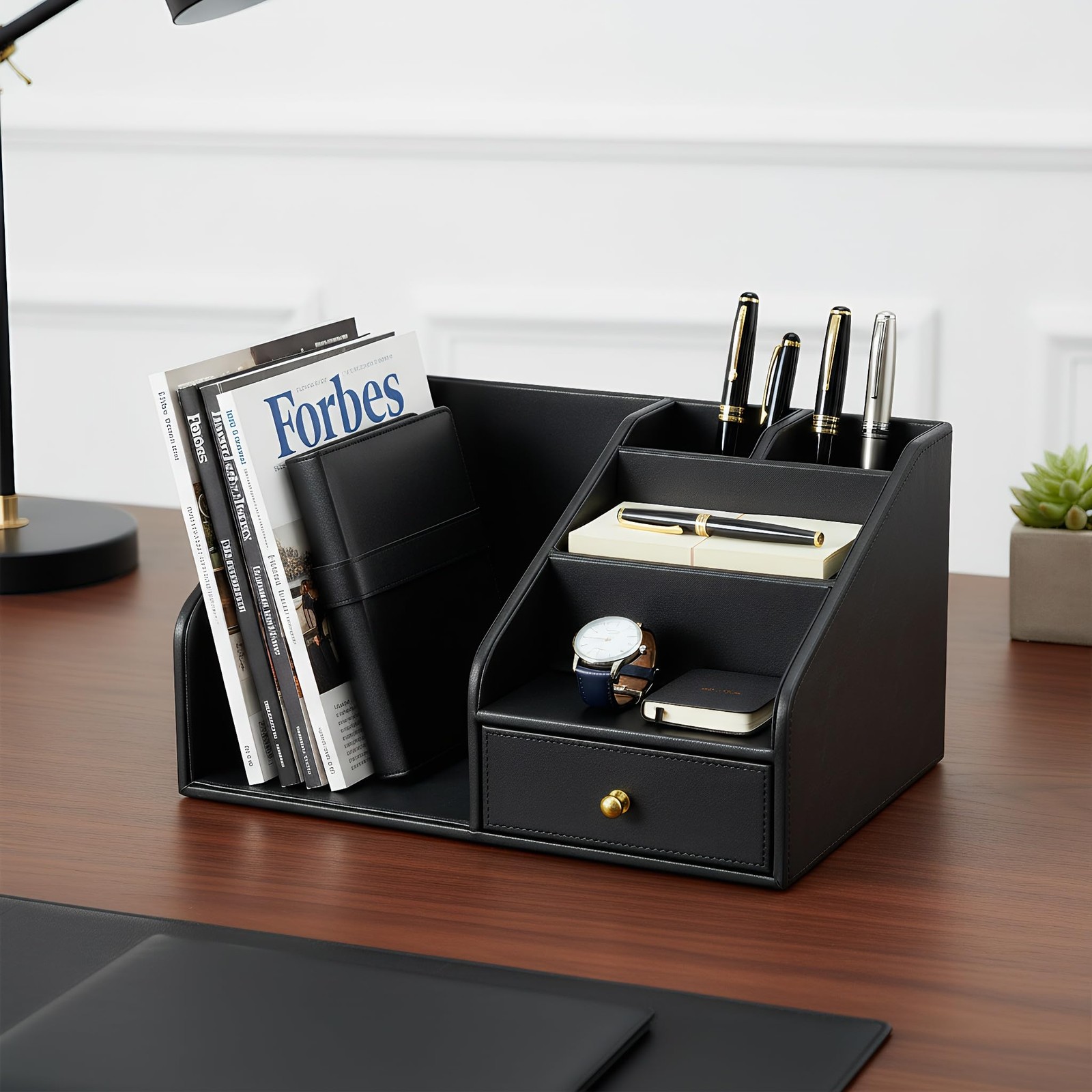 PU Leather Desk Organizer, Multifunction 6 Compartment Desk Organizers and fo…