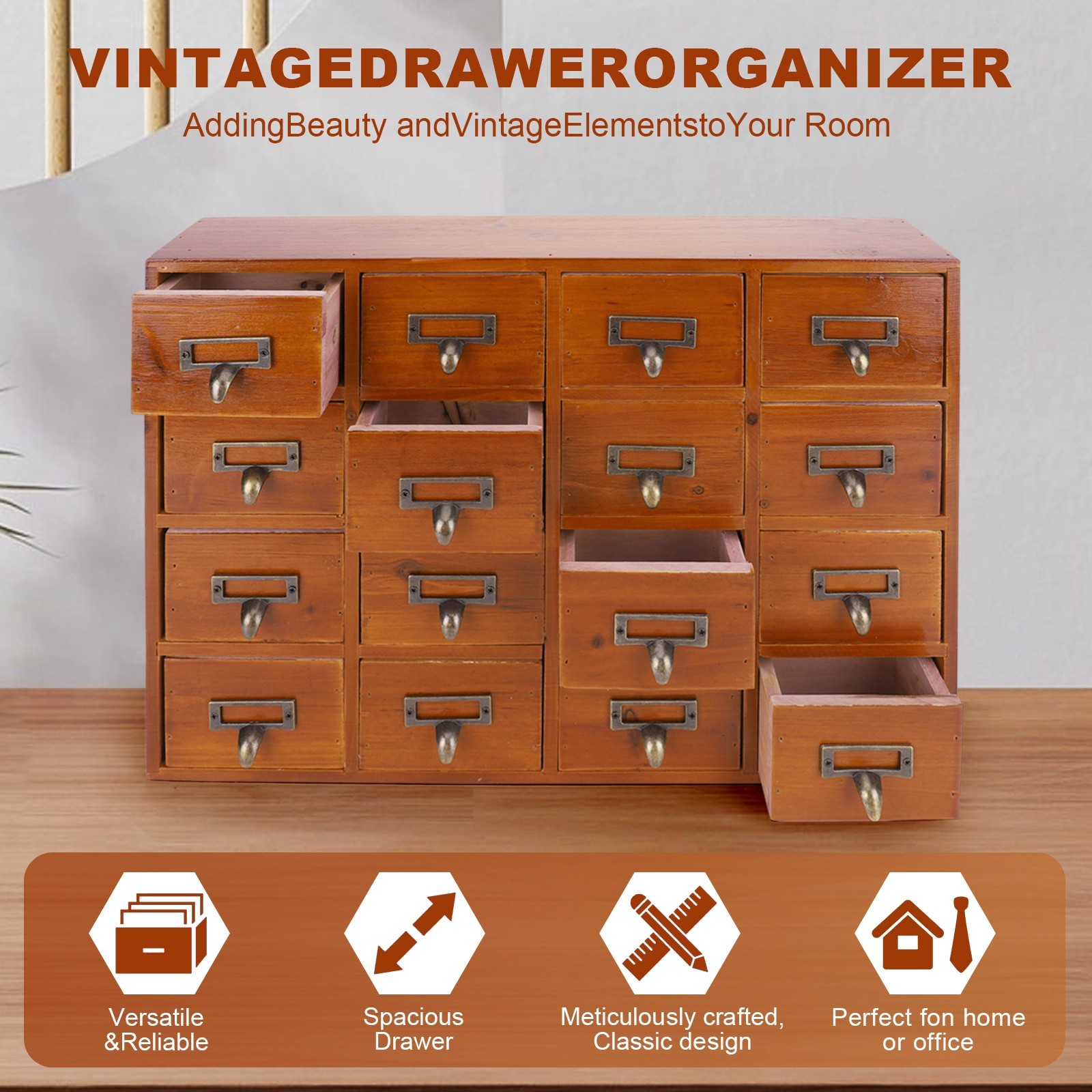 Vintage 16 Drawers Tabletop Library Card Catalog Cabinet Apothecary Storage Box