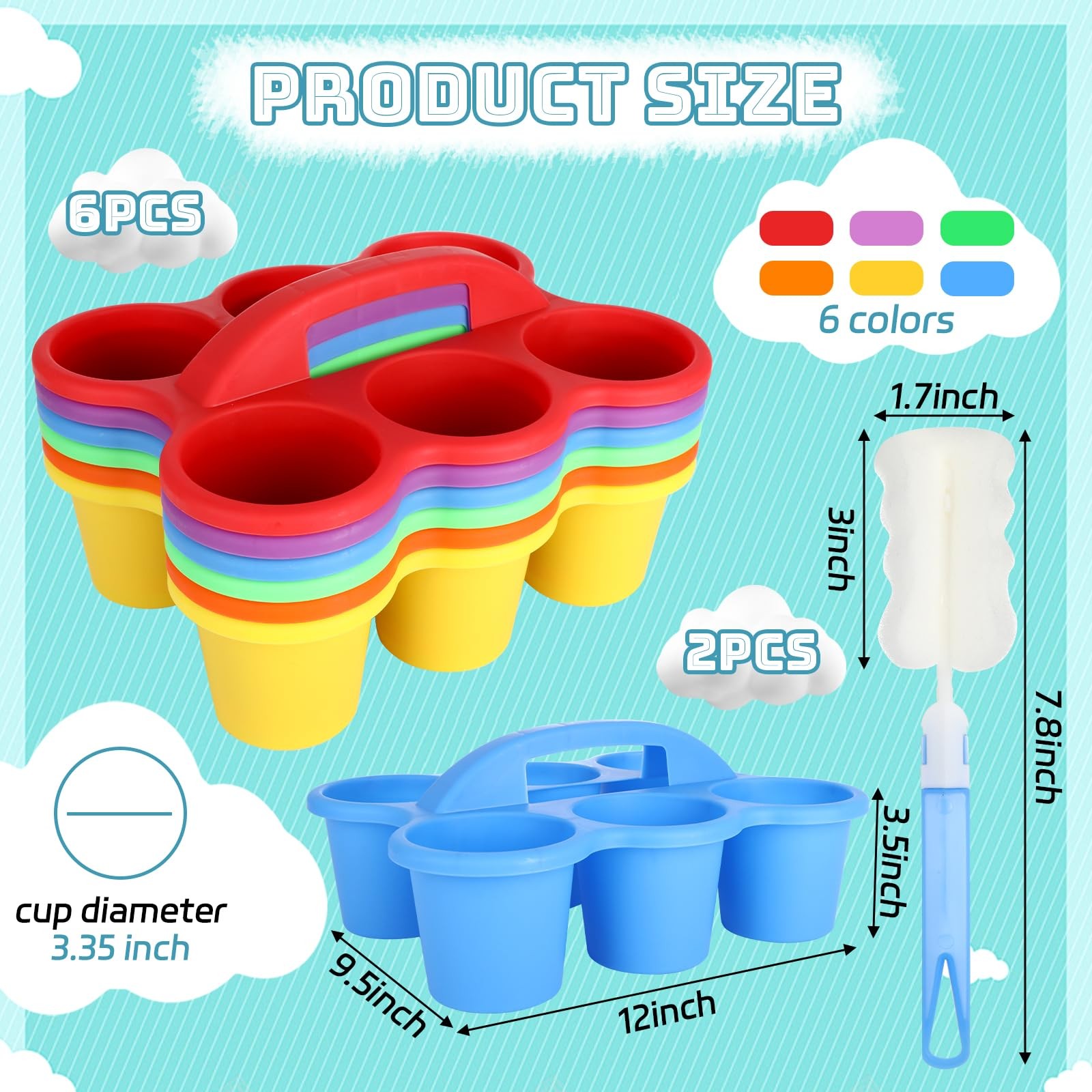 6 Pack Classroom Caddy Organizer with Handle, Plastic Art Caddy, Drink Cup Ca