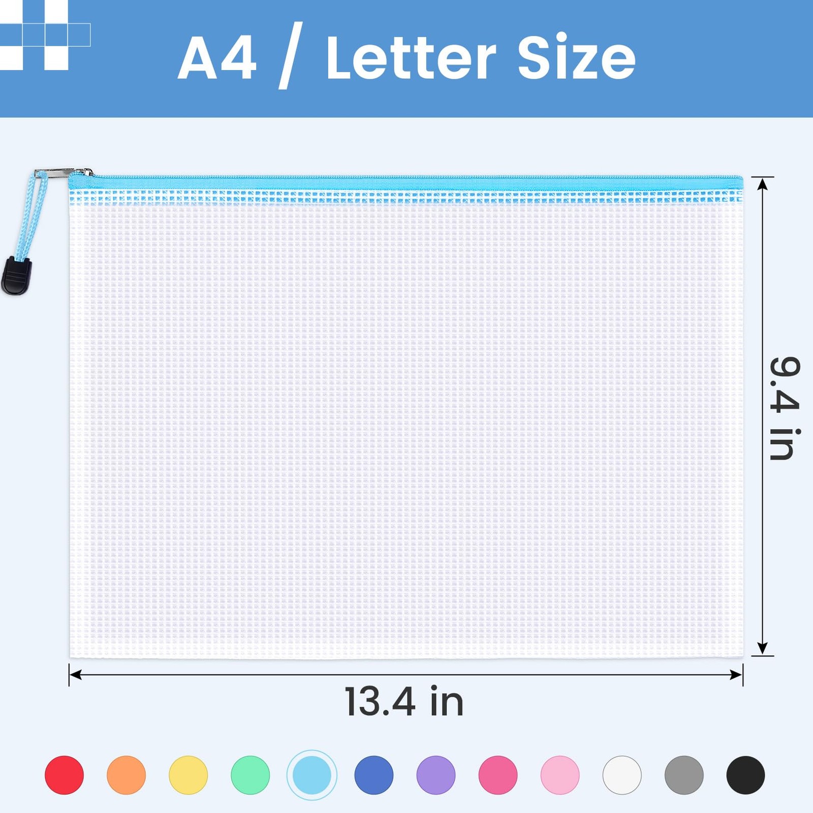 24 Pack Mesh Zipper Pouch with Sticky Labels, A4 Mesh Bags, Sturdy Letter Siz…
