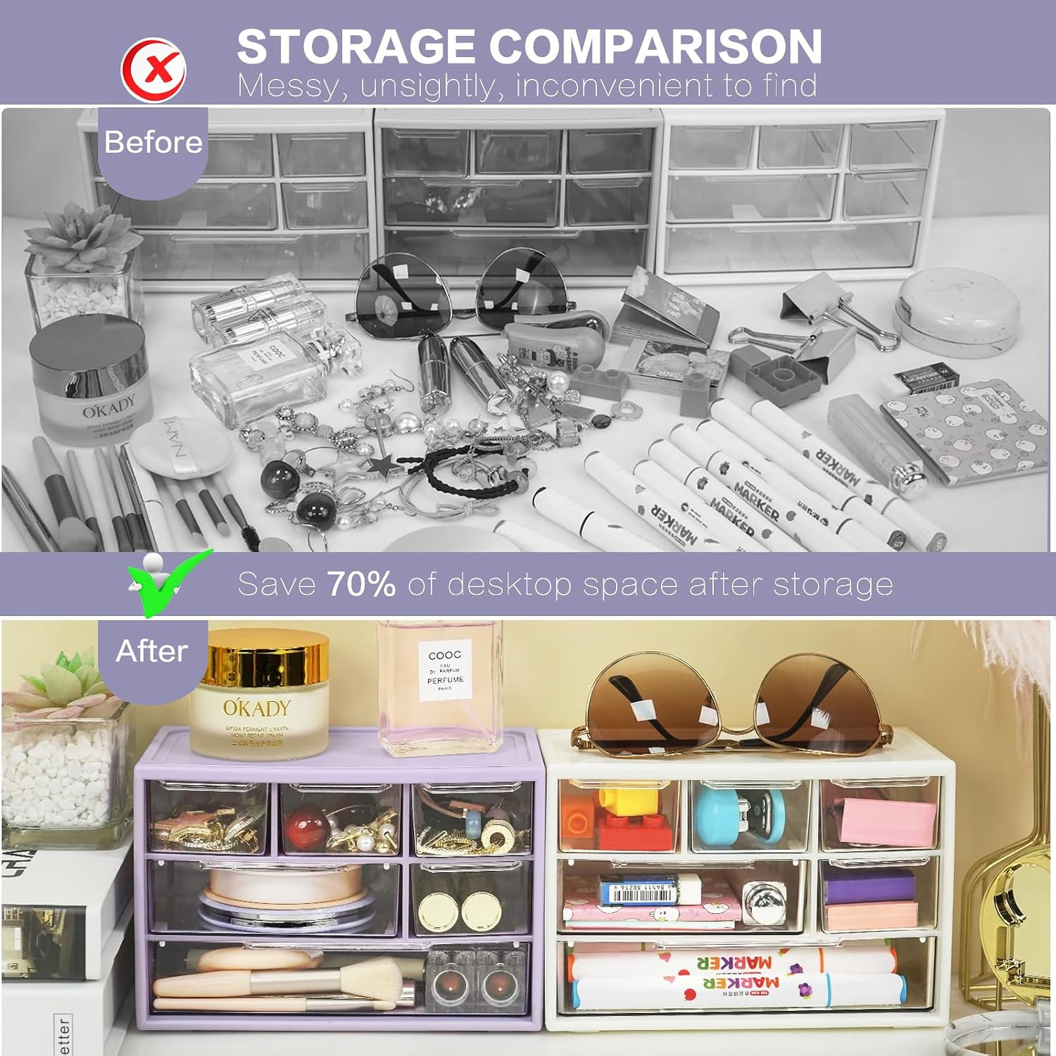 Desk Storage Organizer with 6 Mini Drawers, Stackable Desktop Craft Drawer Cabin