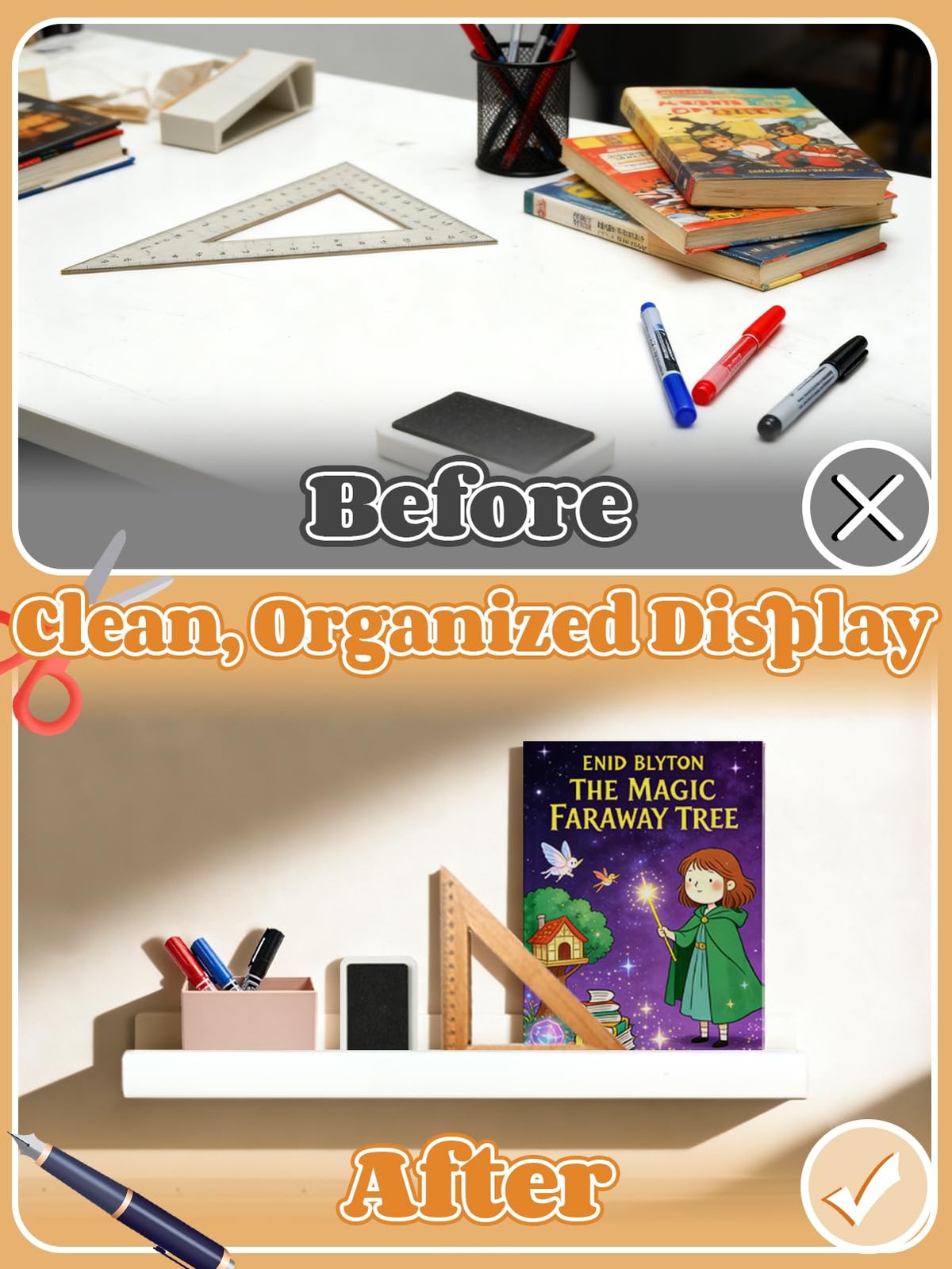 Strong Magnetic Book Shelf for Whiteboard – 17” Acrylic Books Display Holder …