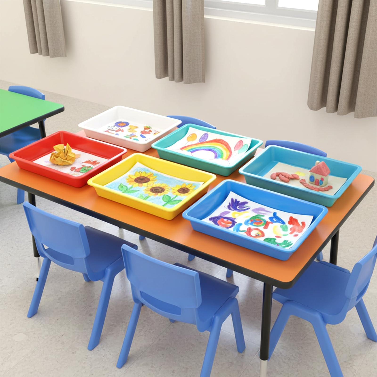 Plastic Art Trays Activity Crafts Turn In Tray 10.8×8.34×1.57 Inch 12 PCS