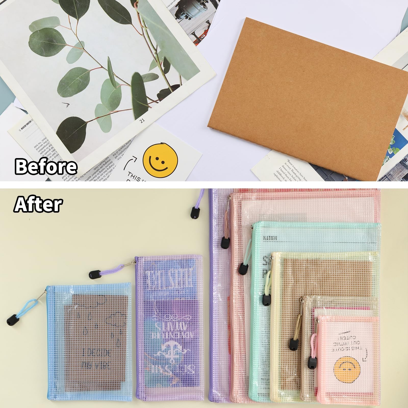 14 PCS Mesh Zipper Pouch 8 Sizes Waterproof Bags 7 Colors Document Multipurpose
