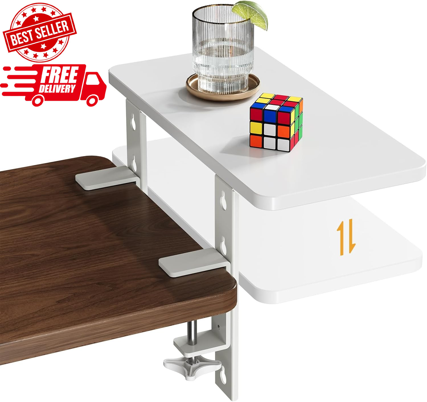 15.7″×7.5″ Clamp-On Desk Extender and Organizer Shelf, Adjustable White