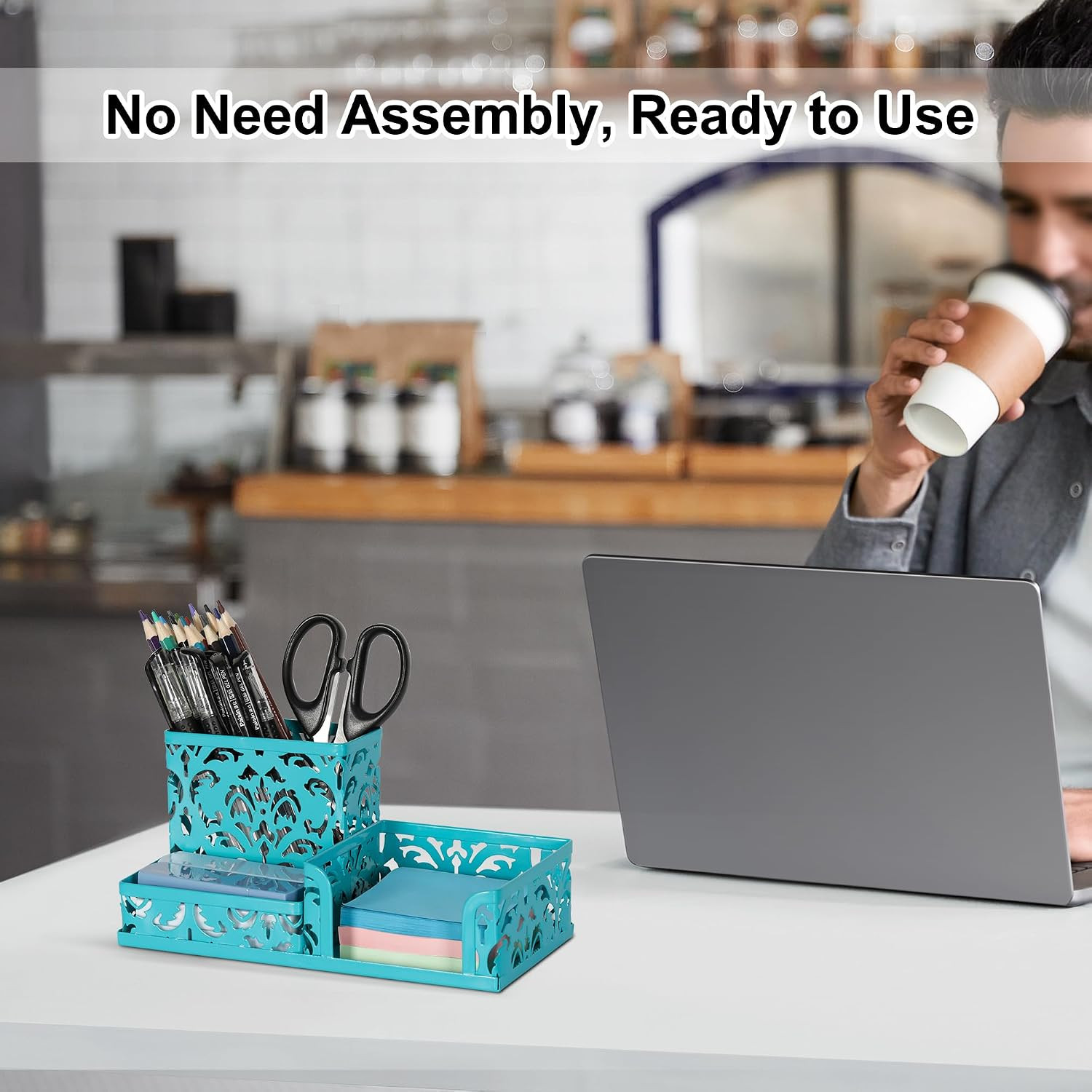 Desk Organizer with 3 Compartment for Pencil Sticky Note Holder and Office Acces