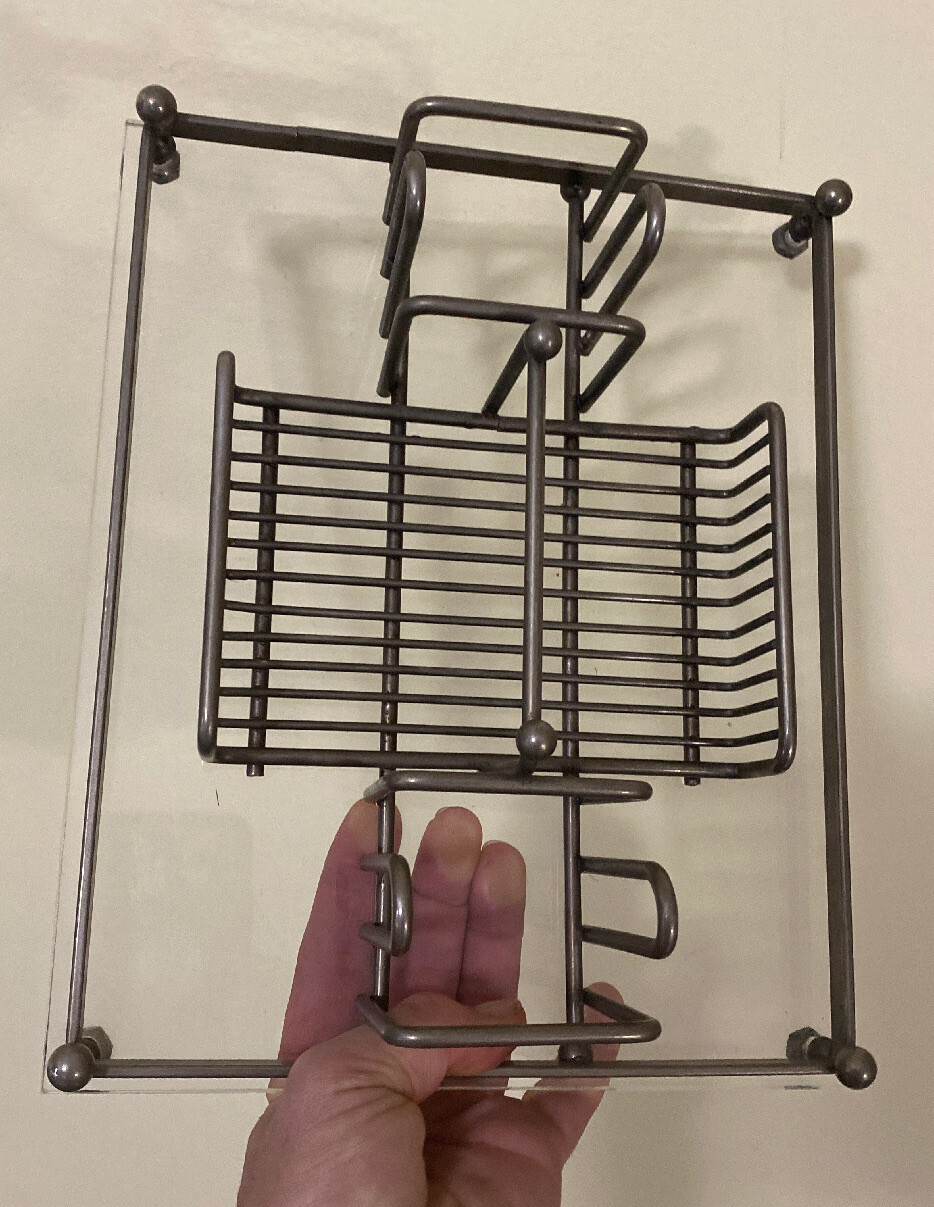 Vintage Metal & Acrylic office desk organizer caddy 11″ by 9″
