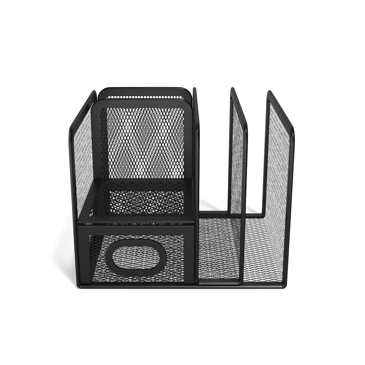 TRU RED Wire Mesh Desktop Organizer, 5‑Compartment Pack of 1, Matte Black