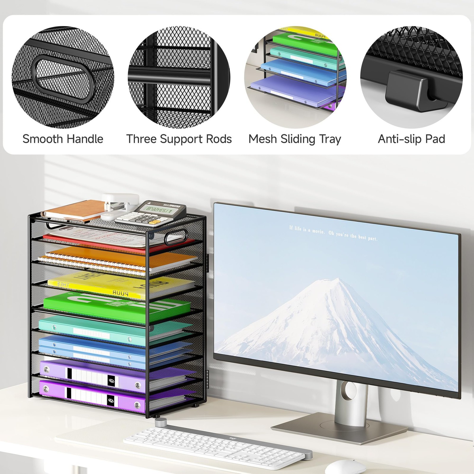 Large Capacity Desk Organizer Mesh 9 Tier Paper Tray Black
