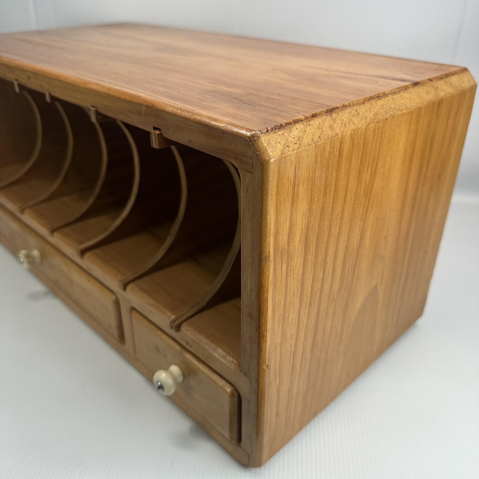 Handmade Wood Desktop Organizer Mail Sorter 6 Slot 2 Drawer Natural Wood Finish