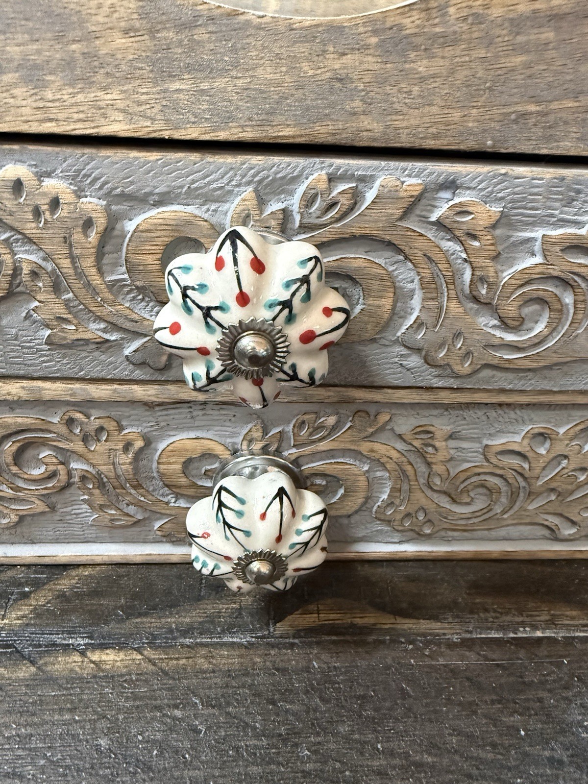 Rustic Wooden Desktop Or Vanity Organizer Scroll Inlay Wood Design 2 Drawer