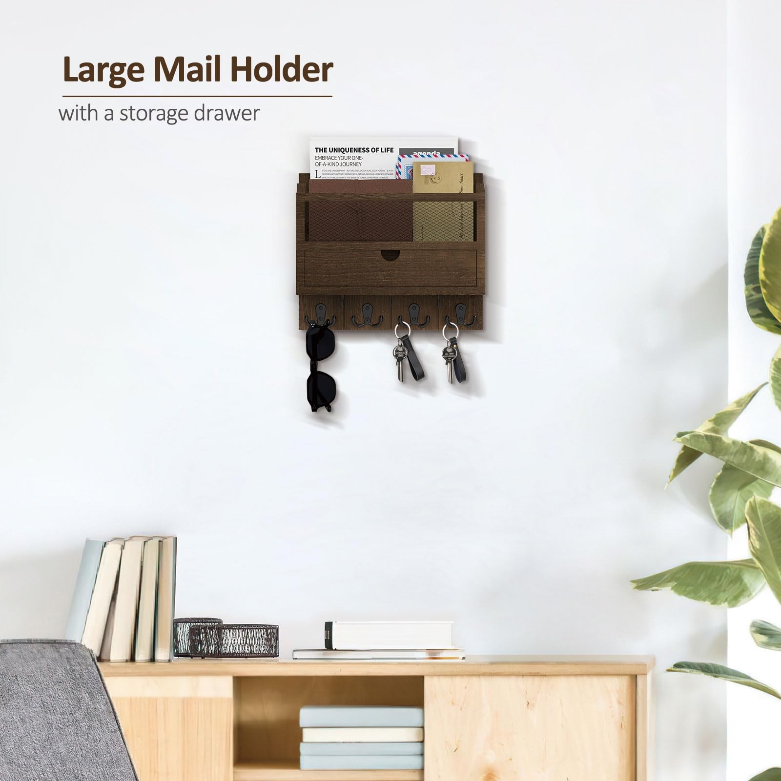 Organizer with Drawer for Wall 12″W x 10″H x 3.1″D Sorter Wall Mounted Wooden…