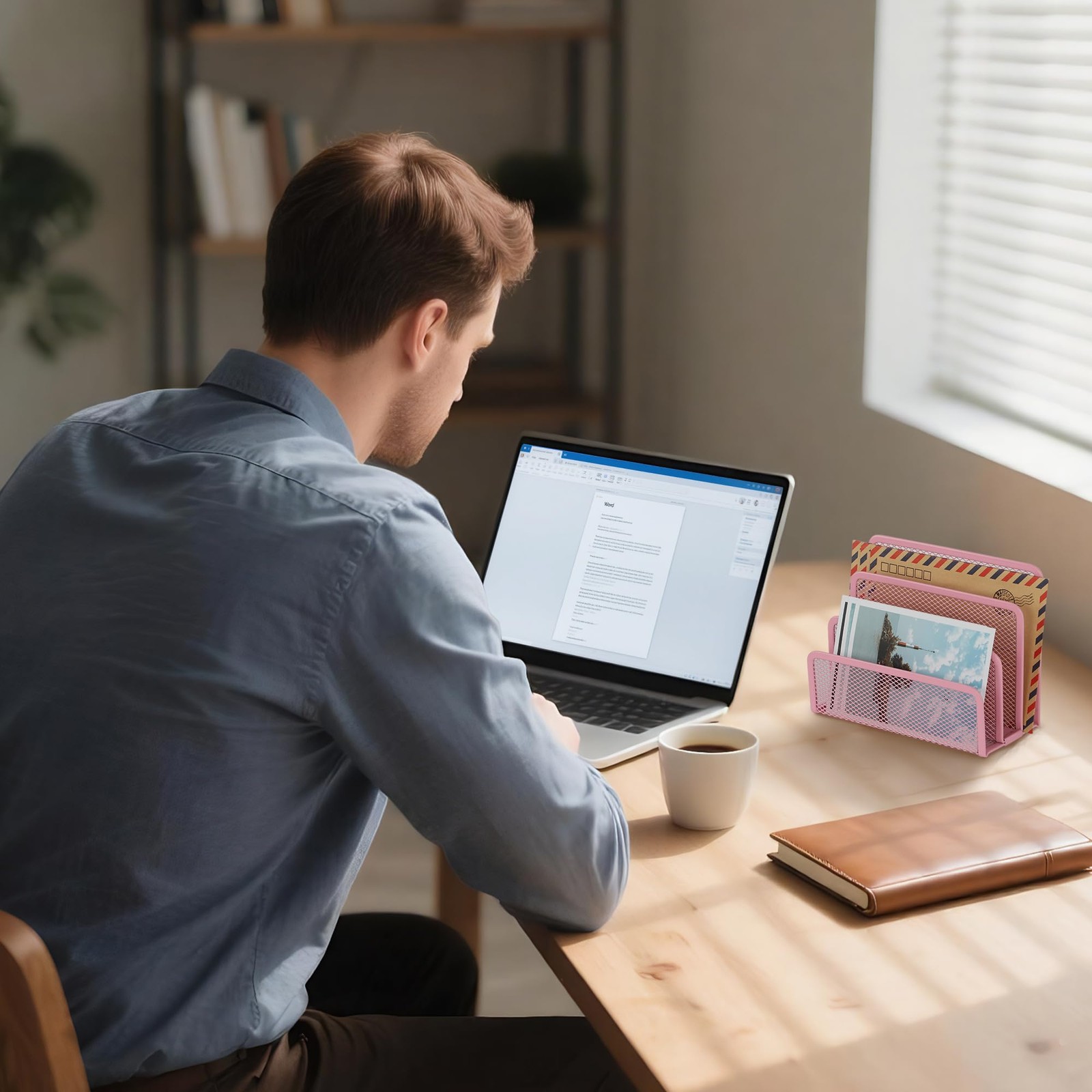 EASEPRES Desk Mail Organizer, Office Small Desktop Metal Mesh 1 Pack, Pink