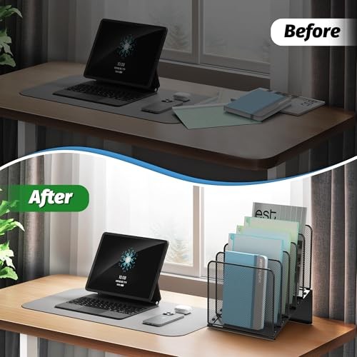 Inclined 5-Section Desk File Organizer, Vertical 9″ x 8.5″ x 11.8″, Black