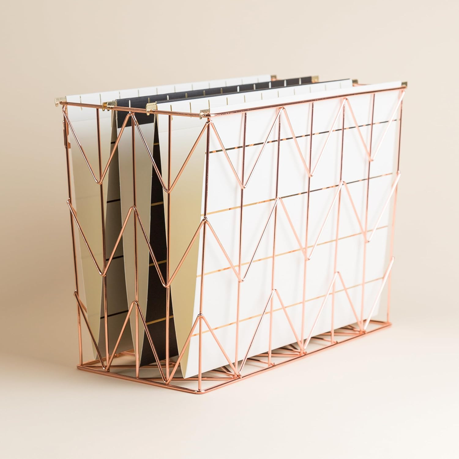 Hanging File Desk Organizer, Wire Metal, Copper/Rose Gold – 854U02-06