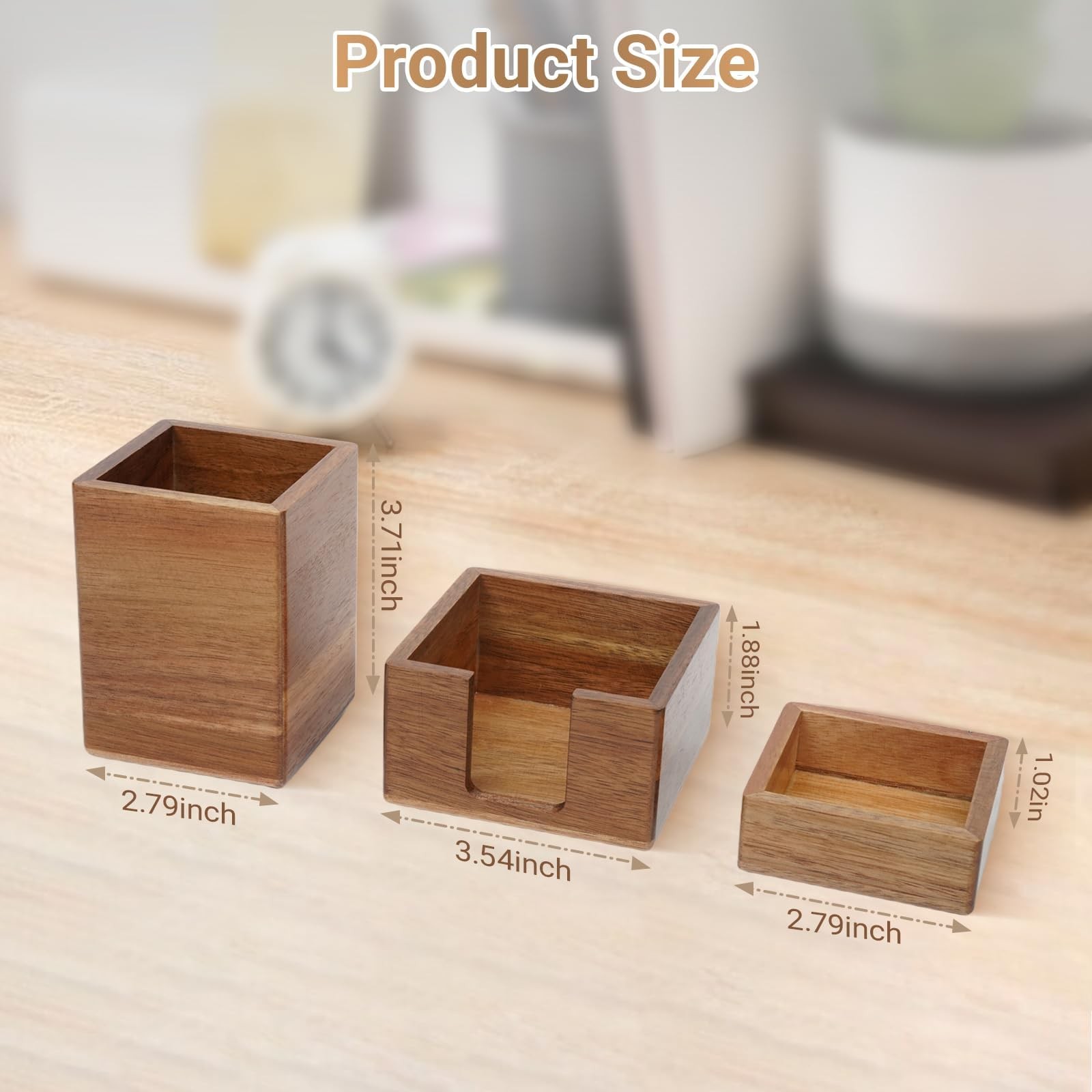 3 PCS Brown Wooden Desk Organizer Set Pine Wood Office Desk Accessories with …