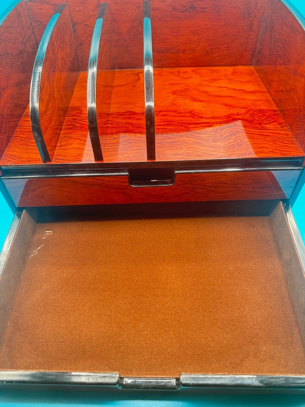 Vintage Burlwood Executive Table Top Organizer