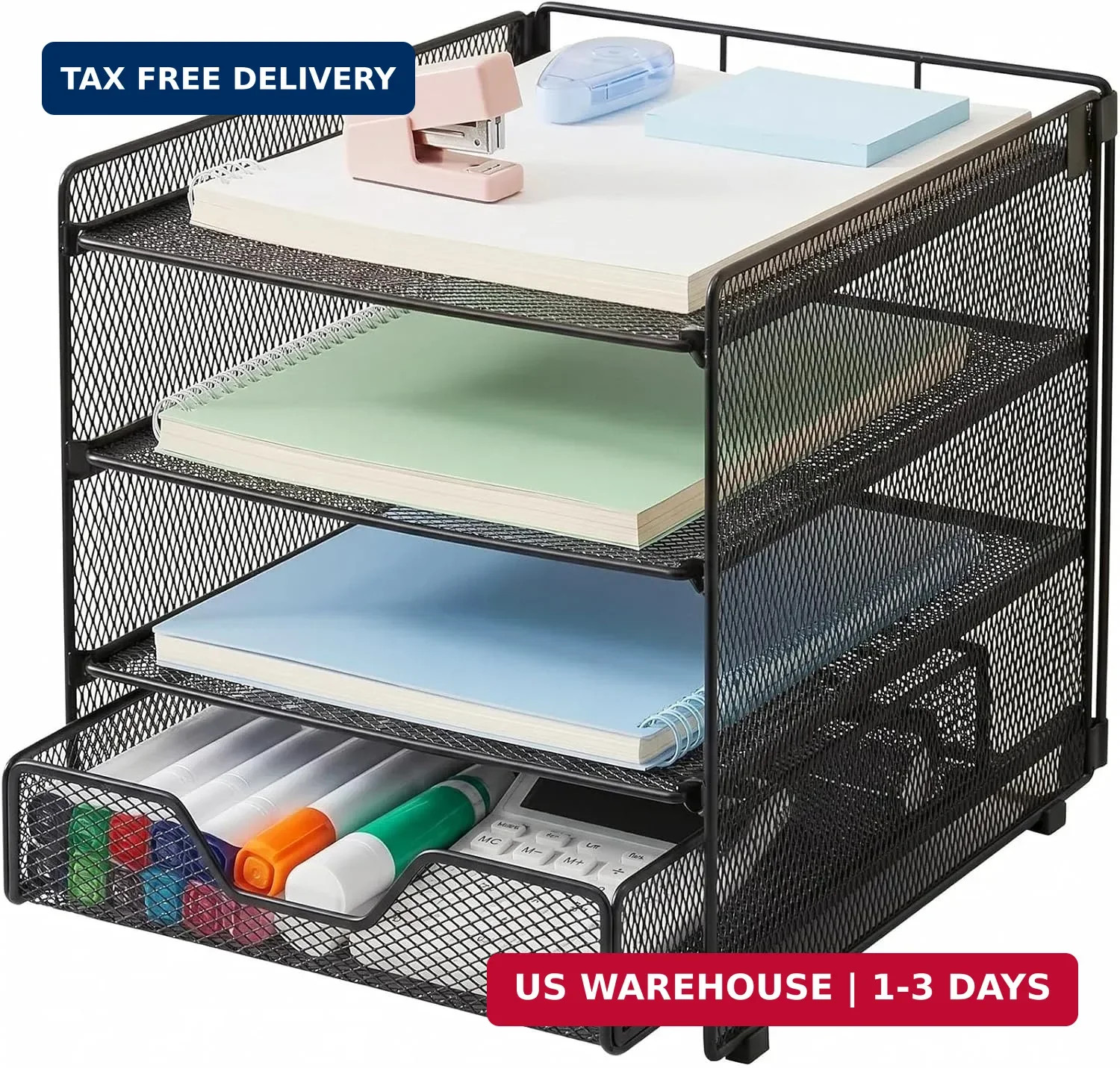 OPNICE Desk Organizers and Accessories, 4-Tier Desktop File Organizer with Drawe