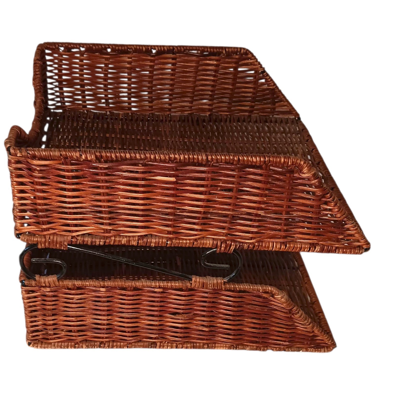VTG Wicker Rattan 2-Tier Desk File Tray Mail/Letter Office Organizer Boho Style