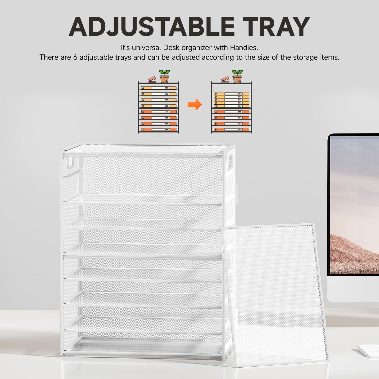 9 Tier Paper Letter Tray Desk Organizer with Handles – White Metal Mesh File …