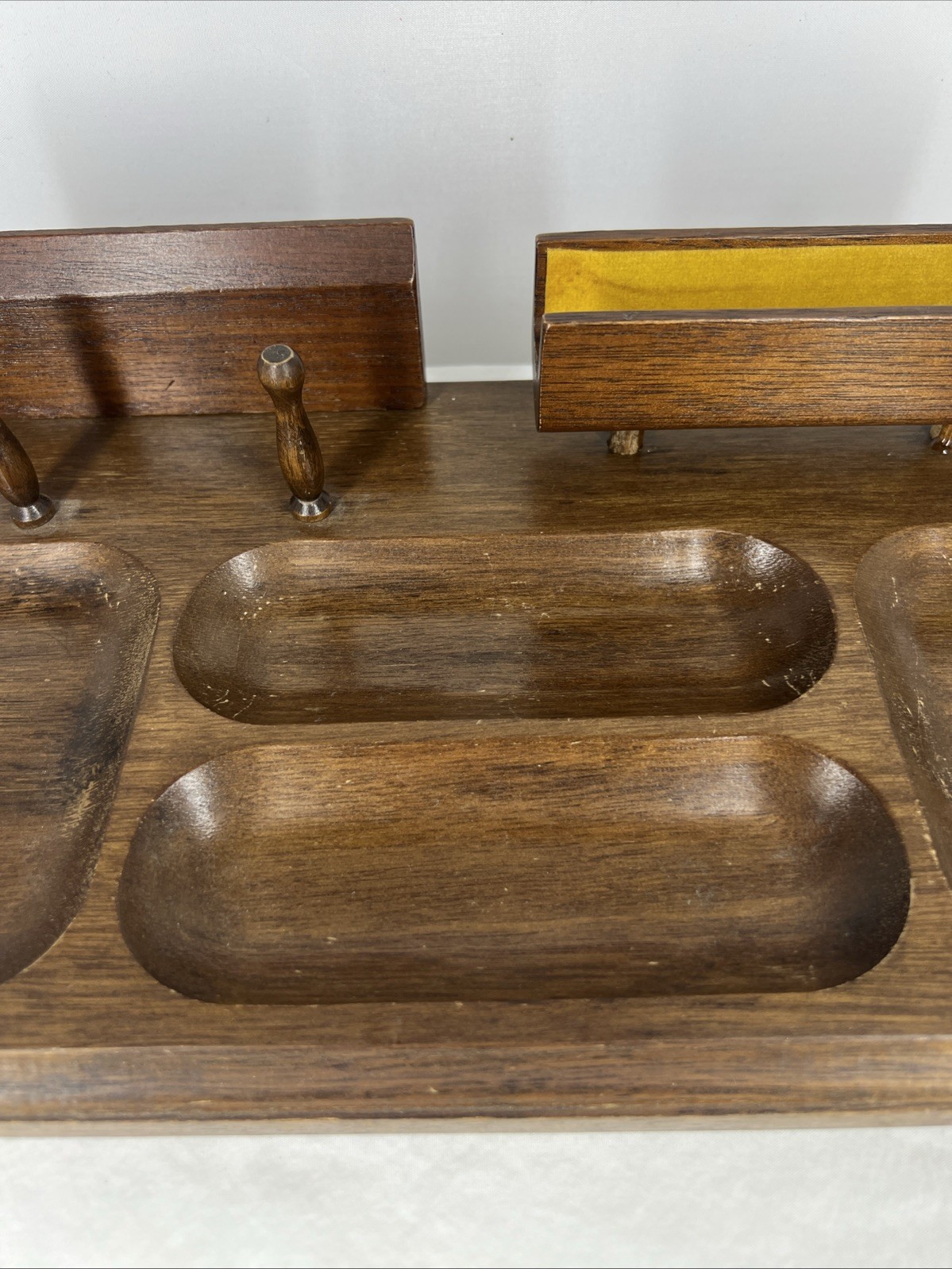 London Leather Japan MCM Dresser Organizer Valet Wood Tray Desk Card Holder