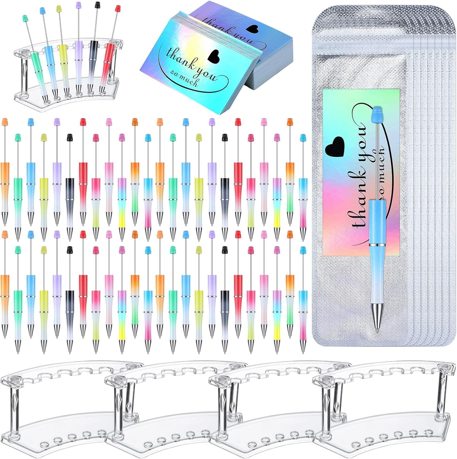 148 Pcs Beadable Pen Set Back to School Gift 48 Plastic Beadable Pen 48 Resealab