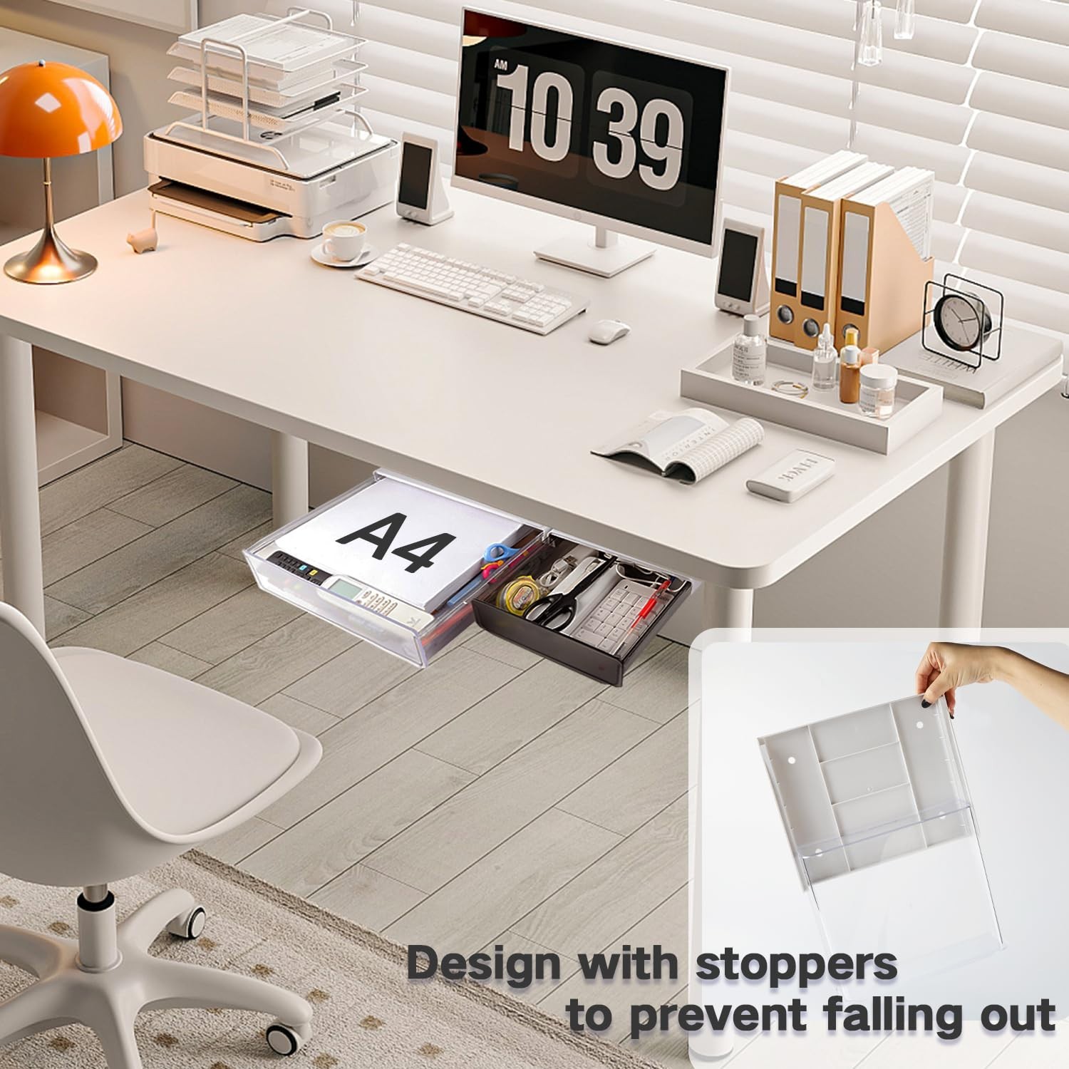 Under Desk Drawer Organizer 2 Pack – Self-Adhesive Slide Out Storage Trays for O