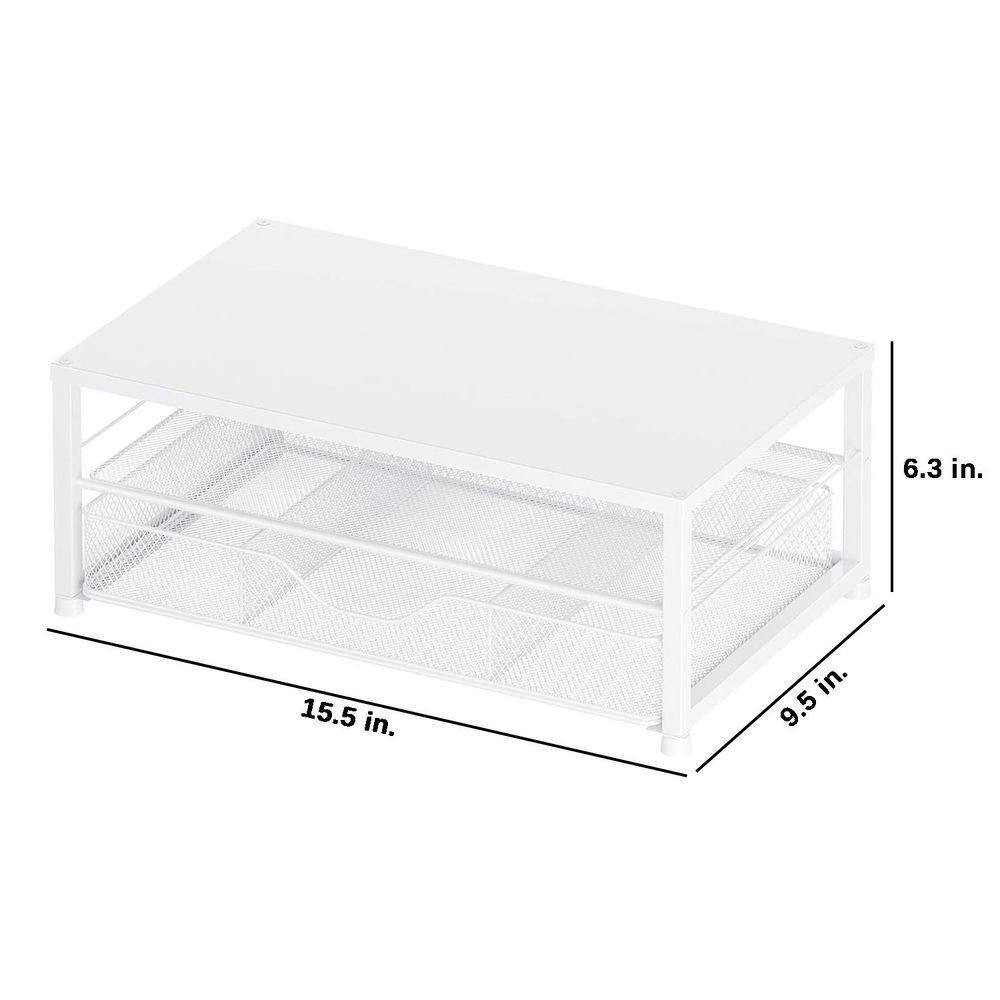 White 15.5 In. X 6.3 In. Metal Modern Desk Organizers with Drawer and 2 Pen Hold
