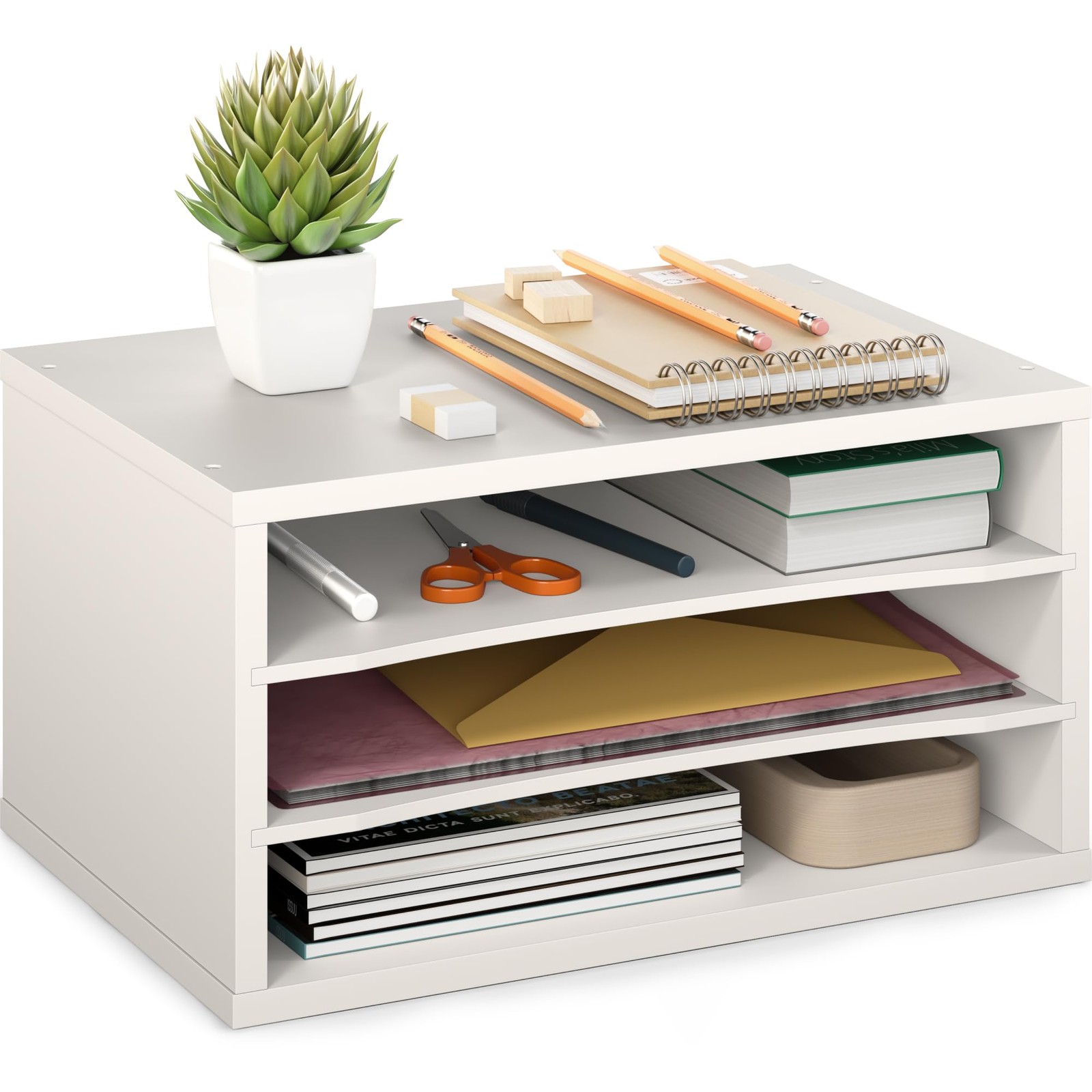 Paper Organizer, 3-Tier Stackable Wood Desk Organizer, Document File Organize…