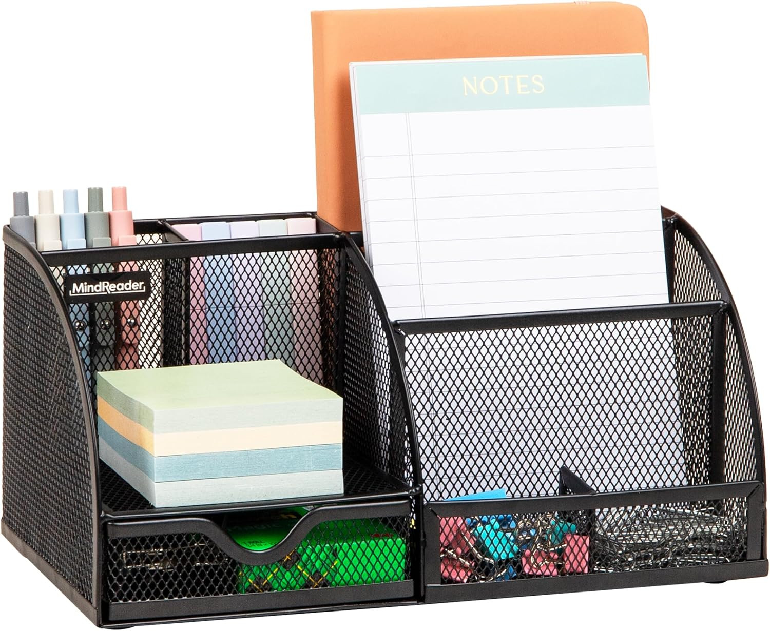 Mind Reader 7-Compartment Desktop Organizer, Metal Mesh Desk Organizer for Pens,